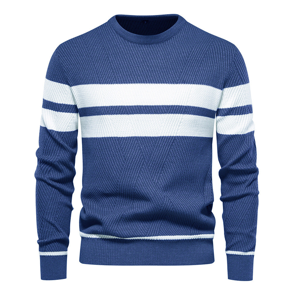 Herren - Lässiger gestreifter Pullover - Weicher Baumwollstrick - Stylische Alltagsmode für Männer