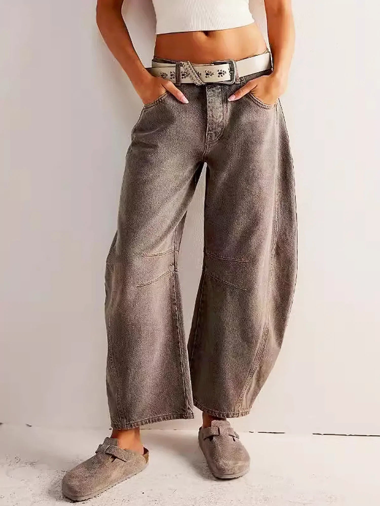 Damen - Barrel Jeans - Leopardenmuster - Trendiger Casual-Look für jeden Tag