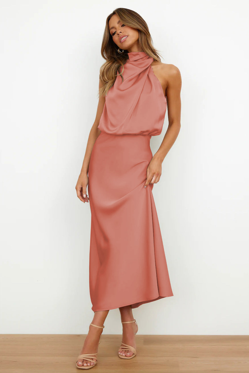Damen - Midikleid - Satin - Neckholder Rückenfrei - Elegantes Kleid für besondere Anlässe