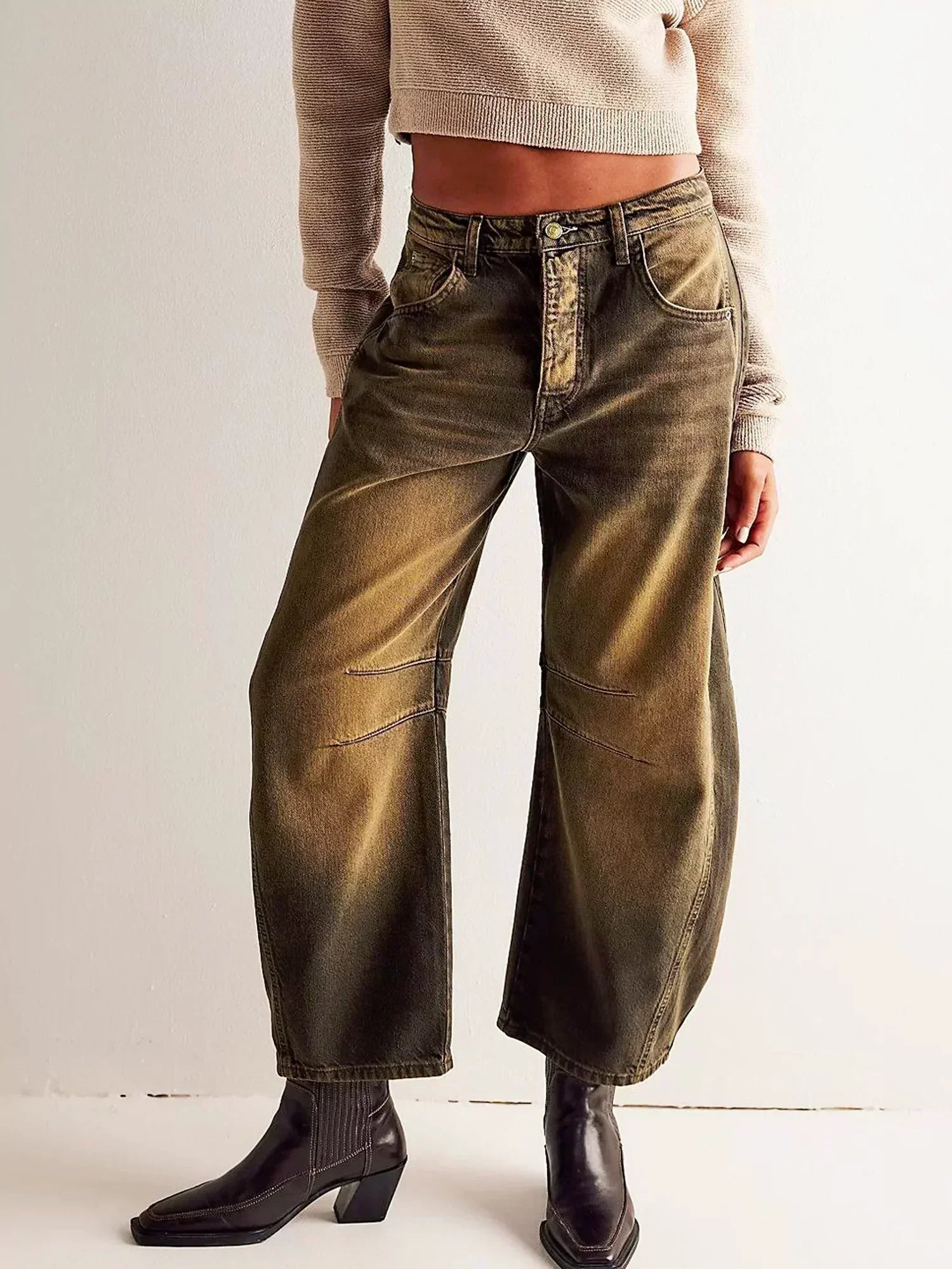 Damen - Barrel Jeans - Leopardenmuster - Trendiger Casual-Look für jeden Tag