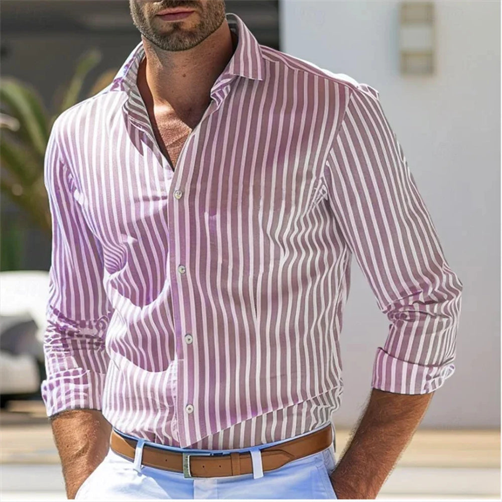 Herren - Button-Up Hemd - Baumwoll-Mischgewebe - Klassisches Design mit langen Ärmeln - Elegante Freizeit-Outfits