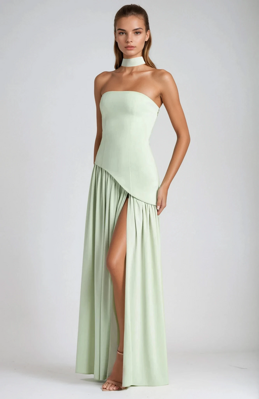 Damen - Trägerloses Abendkleid - A-Linie mit Schlitz - Elegantes Design für besondere Anlässe