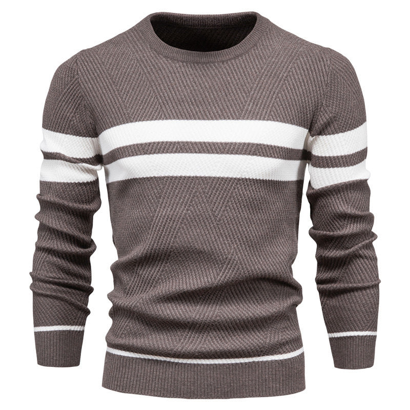 Herren - Lässiger gestreifter Pullover - Weicher Baumwollstrick - Stylische Alltagsmode für Männer