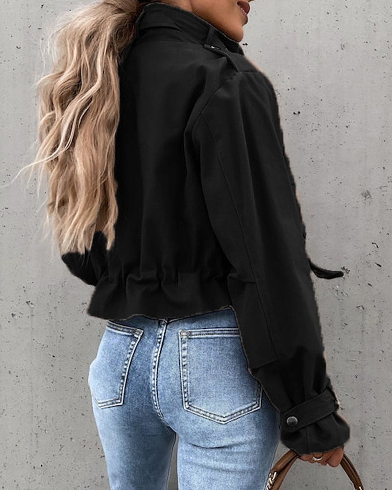 Damen - Stylische Cropped Übergangsjacke - Leichtes Material - Taschen - Vielseitige Looks