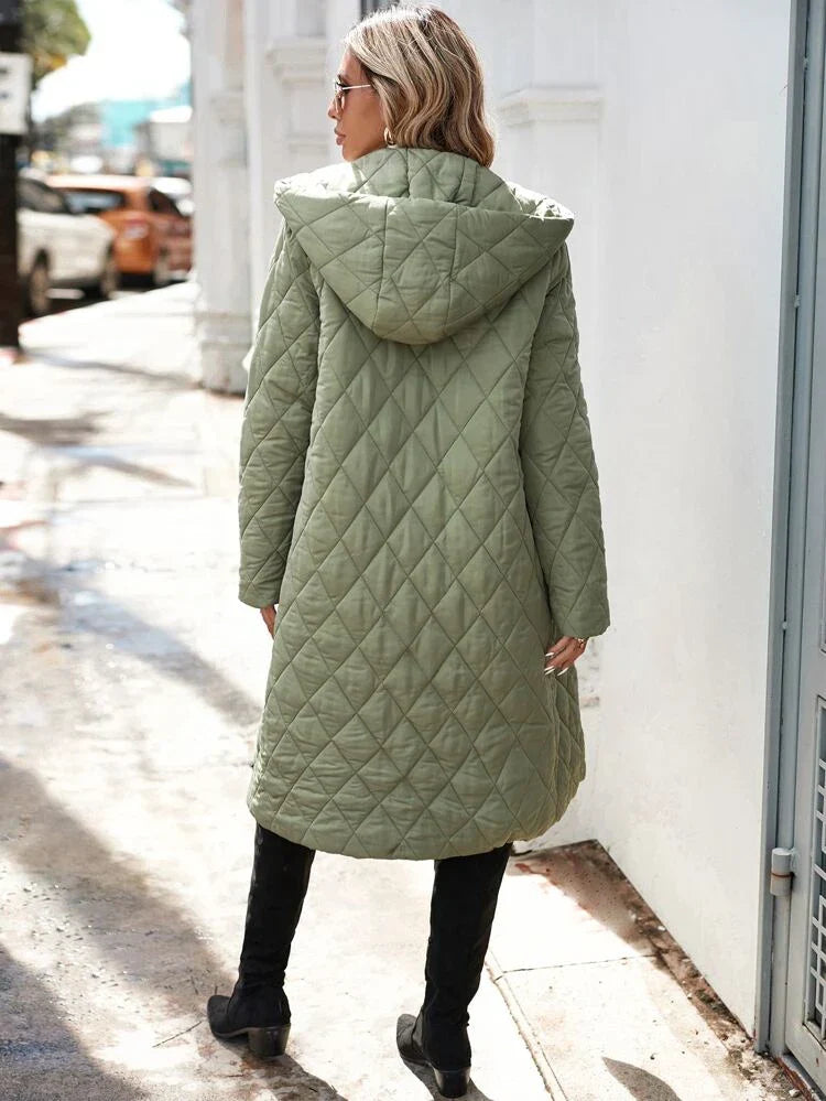 Damen - Lange Daunenjacke - Gesteppten Stoff - Kapuze, warme & stylische Oberbekleidung für kalte Tage