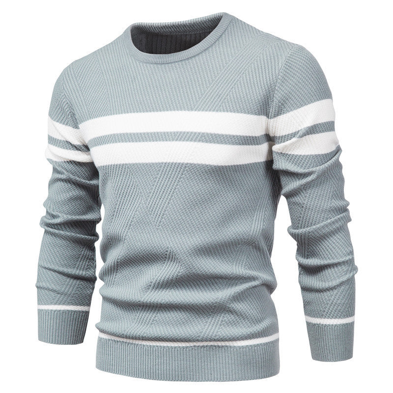 Herren - Lässiger gestreifter Pullover - Weicher Baumwollstrick - Stylische Alltagsmode für Männer