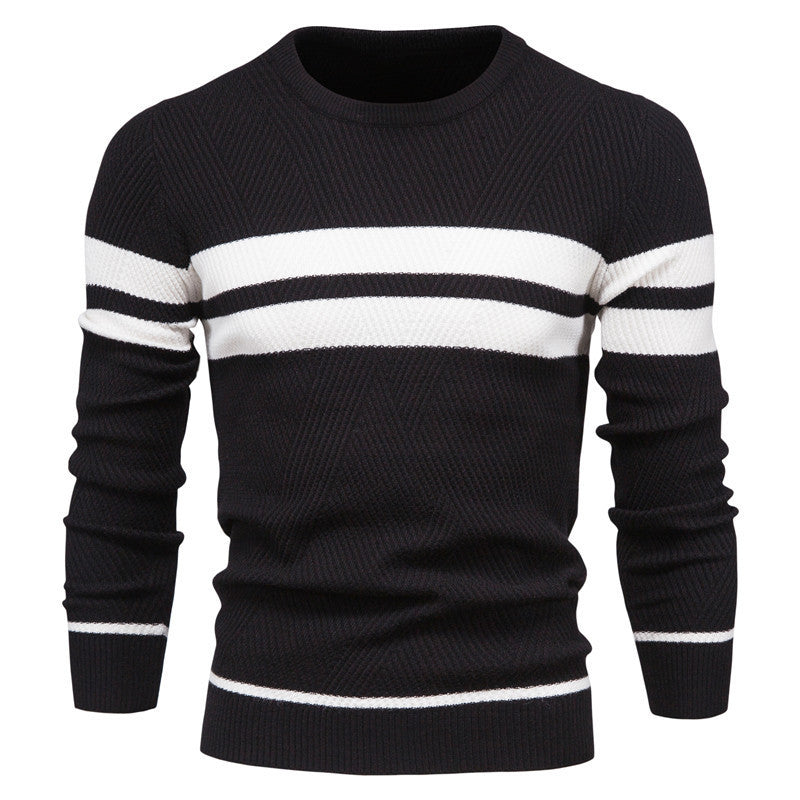 Herren - Lässiger gestreifter Pullover - Weicher Baumwollstrick - Stylische Alltagsmode für Männer
