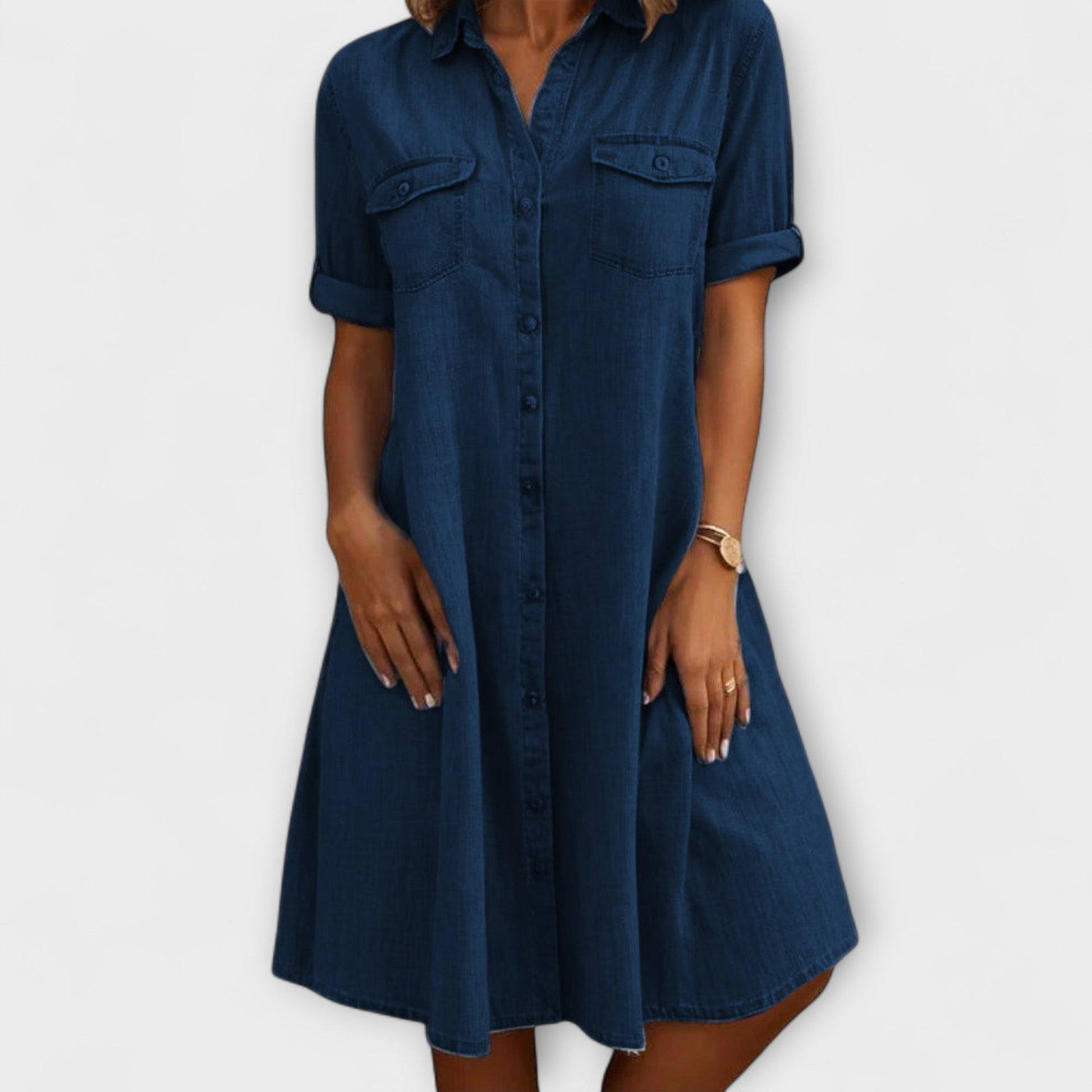 Damen - Hemdblusenkleid - Denim - Klassischer Stil, bequemer Stoff - Ideales Kleid für Freizeitausflüge