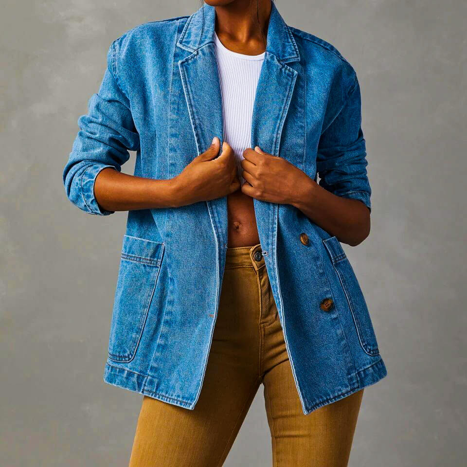 Damen - Blazer - Denim - Stylische Passform & Vielseitige Freizeitkleidung - Eleganter Look für Jeden Anlass