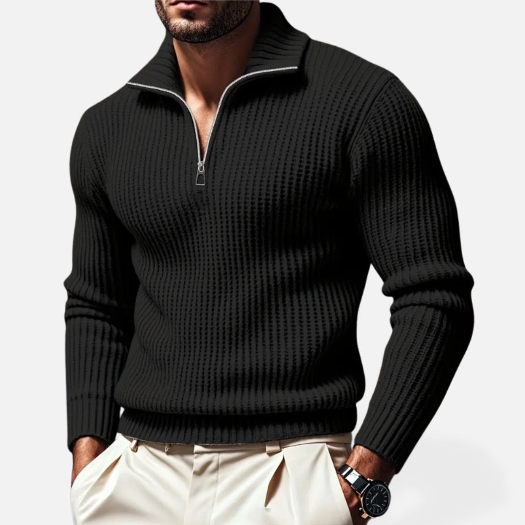 Herren - Gestrickter Pullover - Halbem Reißverschluss - Atmungsaktivem Strickmaterial - Ideal für jede Gelegenheit