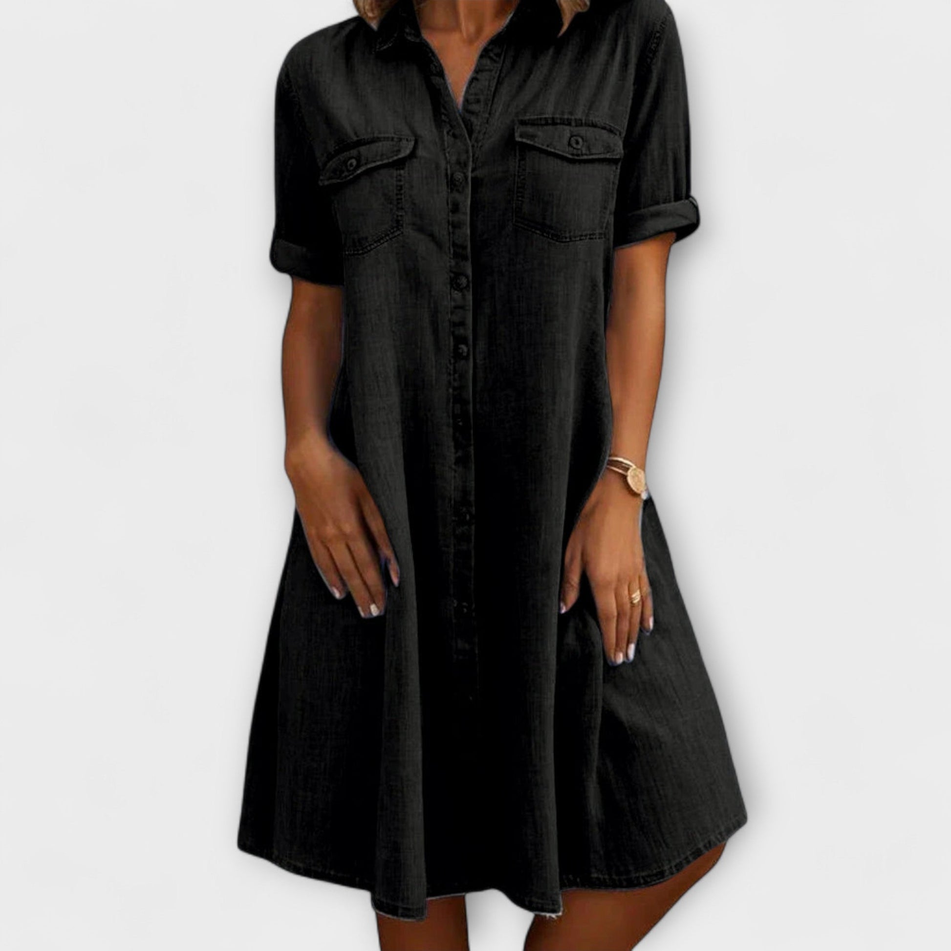 Damen - Hemdblusenkleid - Denim - Klassischer Stil, bequemer Stoff - Ideales Kleid für Freizeitausflüge