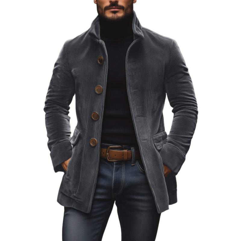 Herren - Vintage Kurzmantel - Cord - Stehkragen Schlanke Passform - Eleganter Look