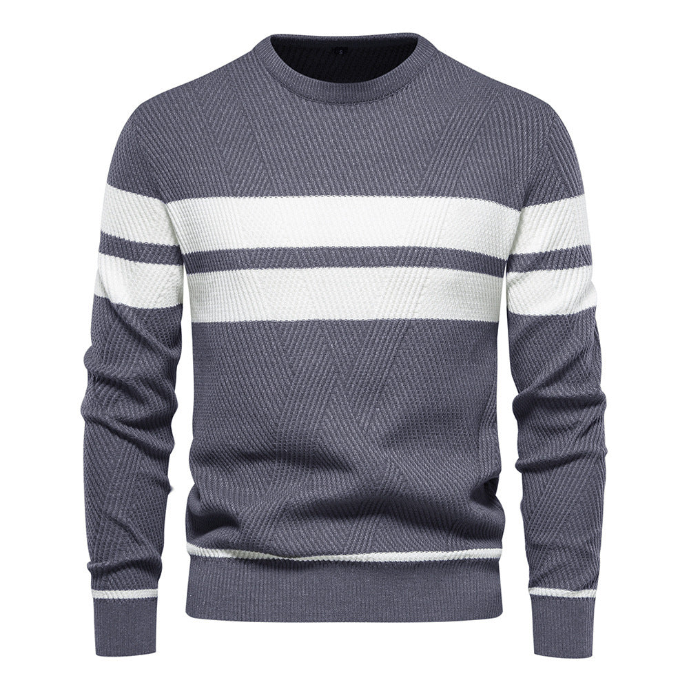 Herren - Lässiger gestreifter Pullover - Weicher Baumwollstrick - Stylische Alltagsmode für Männer