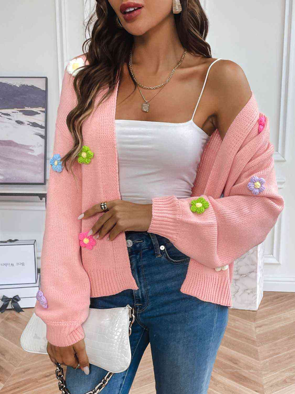 Frauen - Floraler Cardigan - Leicht und stilvoll mit langen Ärmeln - Offene Vorderseite für jedes Outfit