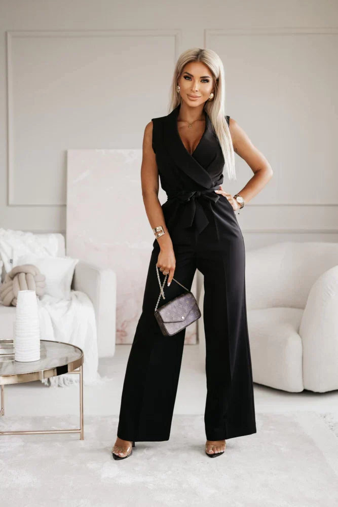 Damen - Ärmelloser Wickel-Overall - Taillengürtel - Eleganter, bequemer Stil für jeden Anlass