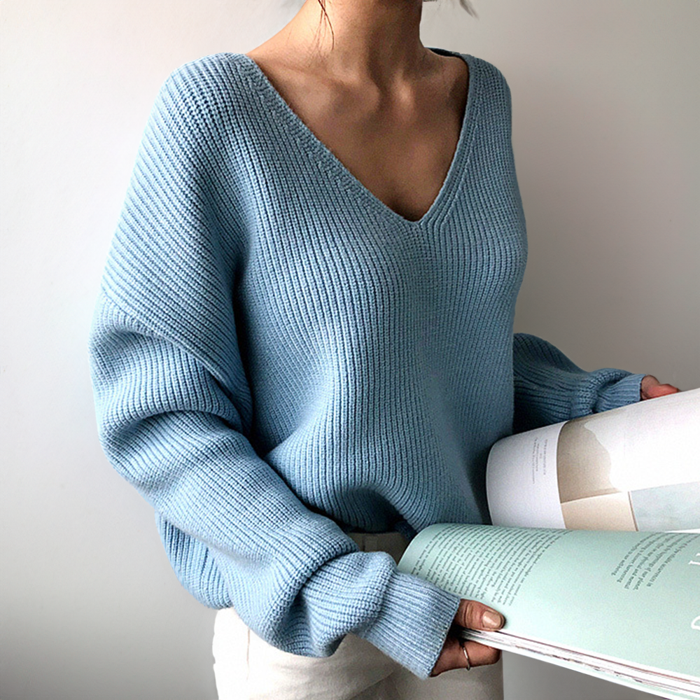 Damen - Bequemer V-Ausschnitt Pullover - Weicher Strick - Stylische Alltagskleidung