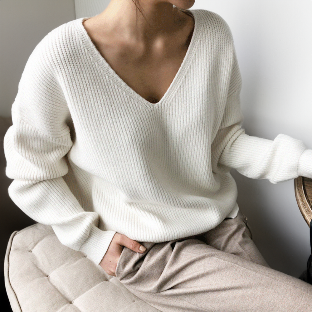 Damen - Bequemer V-Ausschnitt Pullover - Weicher Strick - Stylische Alltagskleidung