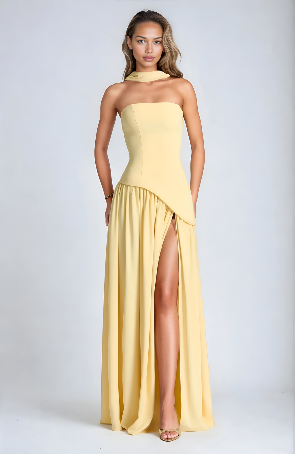 Damen - Trägerloses Abendkleid - A-Linie mit Schlitz - Elegantes Design für besondere Anlässe