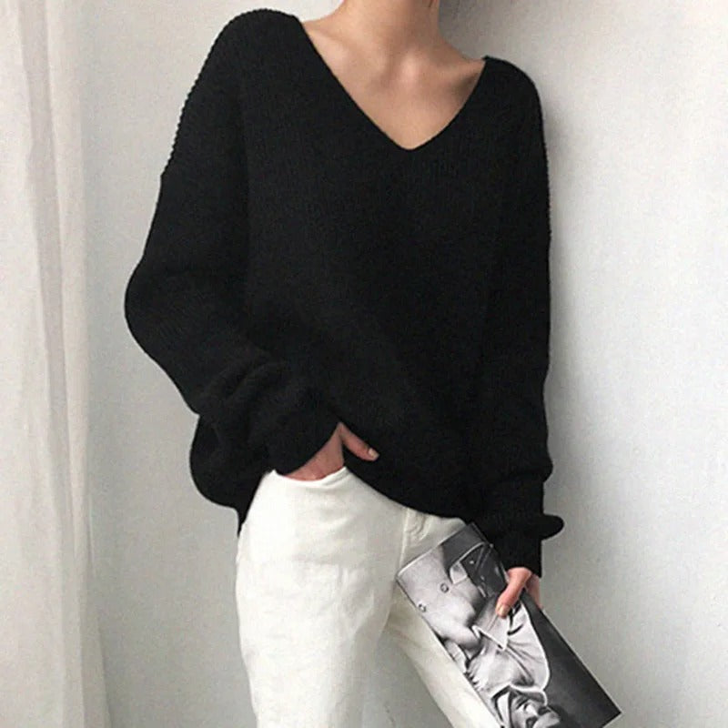 Damen - Bequemer V-Ausschnitt Pullover - Weicher Strick - Stylische Alltagskleidung