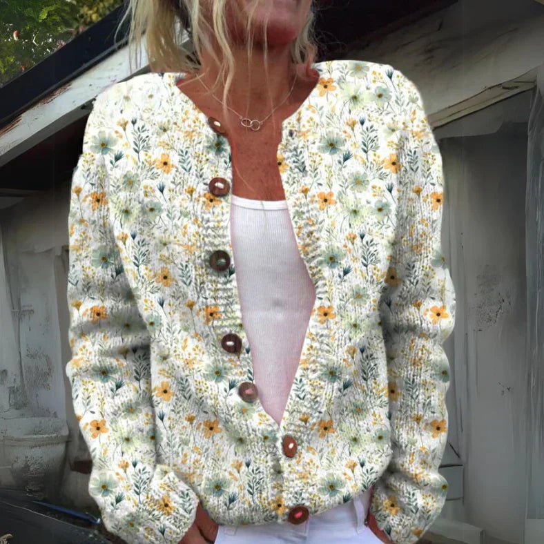 Damen - Floral Cardigan - Weicher Strick - Stilvolles Layering Must-Have, Perfekt für jeden Anlass