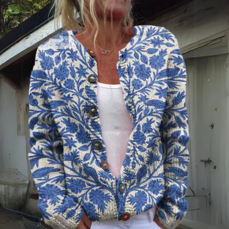 Damen - Floral Cardigan - Weicher Strick - Stilvolles Layering Must-Have, Perfekt für jeden Anlass