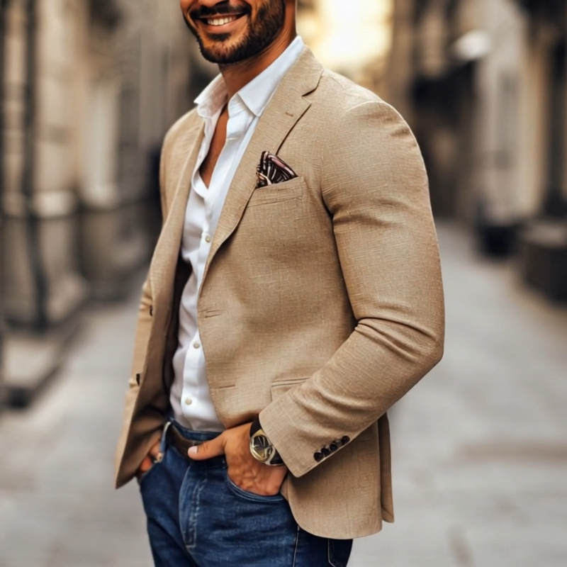 Herren - Casual Blazer - Baumwoll-Polyester Gemisch - Revers mit Kerbe, zwei Knöpfe - Moderner Stil für jeden Anlass