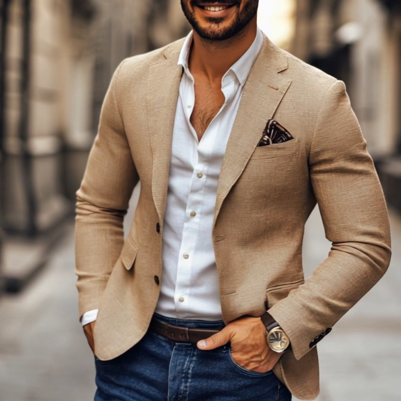 Herren - Casual Blazer - Baumwoll-Polyester Gemisch - Revers mit Kerbe, zwei Knöpfe - Moderner Stil für jeden Anlass