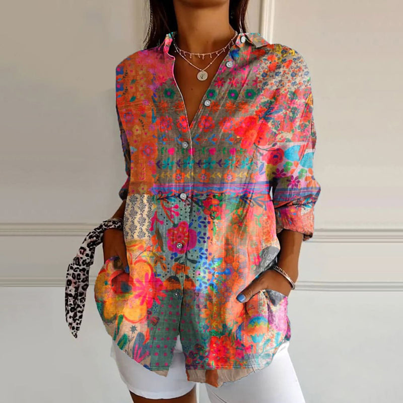 Damen - Elegante Bluse mit Blumendruck - Leicht Stoff - Modisch und Vielseitig für jeden Anlass