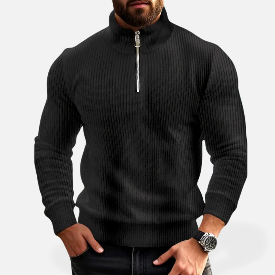 Herren - Gestrickter Pullover - Halbem Reißverschluss - Atmungsaktivem Strickmaterial - Ideal für jede Gelegenheit