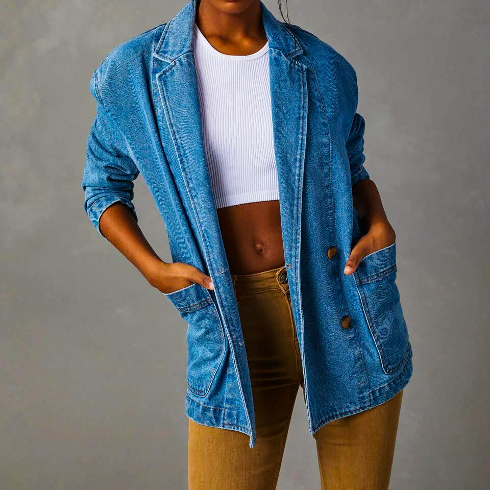 Damen - Blazer - Denim - Stylische Passform & Vielseitige Freizeitkleidung - Eleganter Look für Jeden Anlass