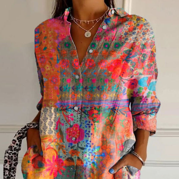 Damen - Elegante Bluse mit Blumendruck - Leicht Stoff - Modisch und Vielseitig für jeden Anlass
