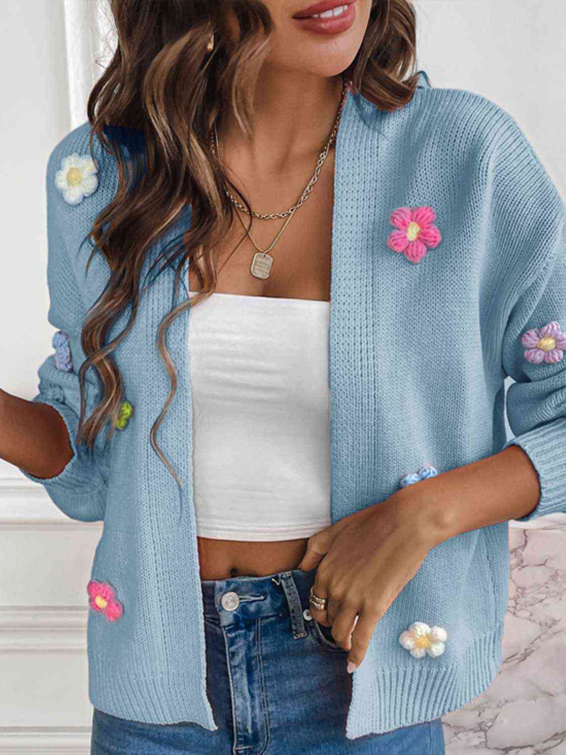 Frauen - Floraler Cardigan - Leicht und stilvoll mit langen Ärmeln - Offene Vorderseite für jedes Outfit