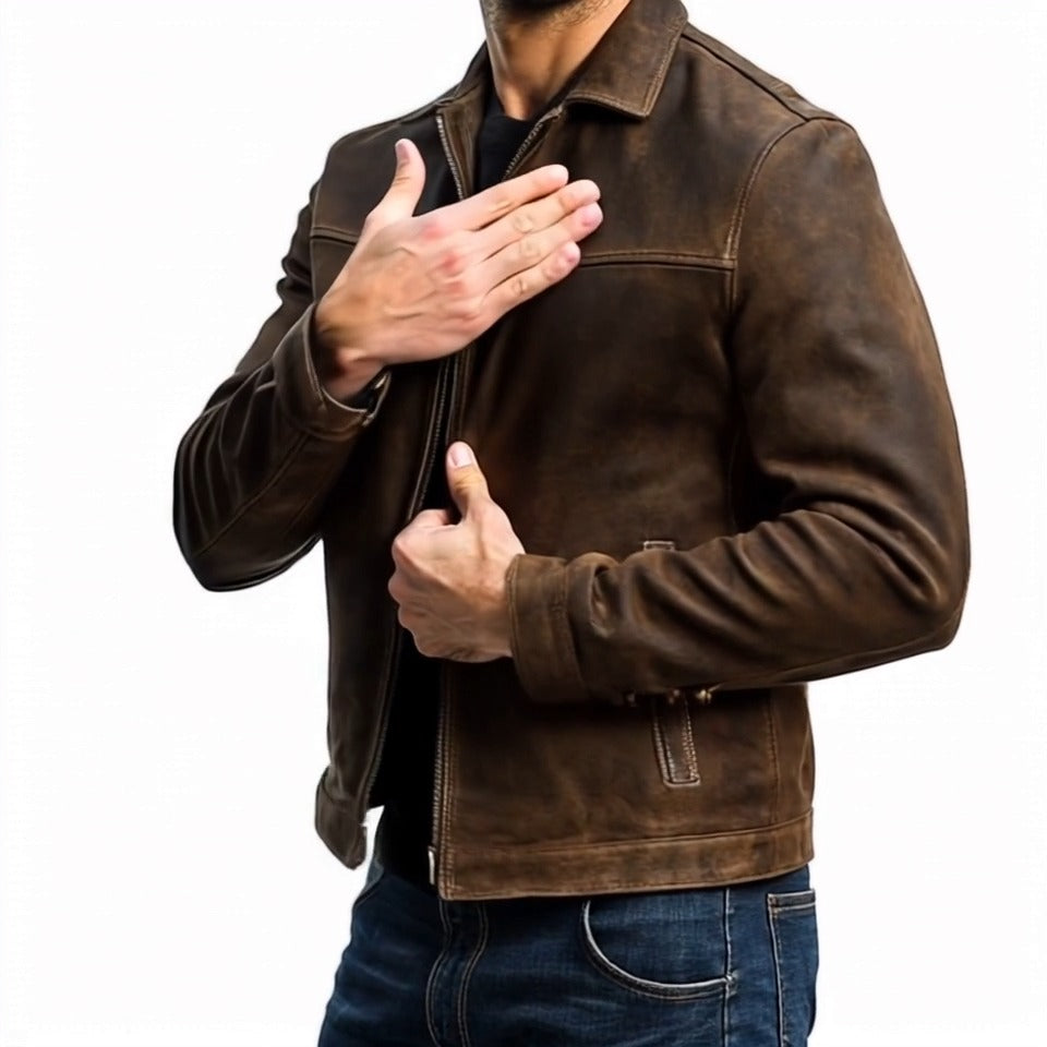 Herren - Jacke mit Reißverschluss - Leder - Stilvoll & Langlebig - Ideal für jede Jahreszeit