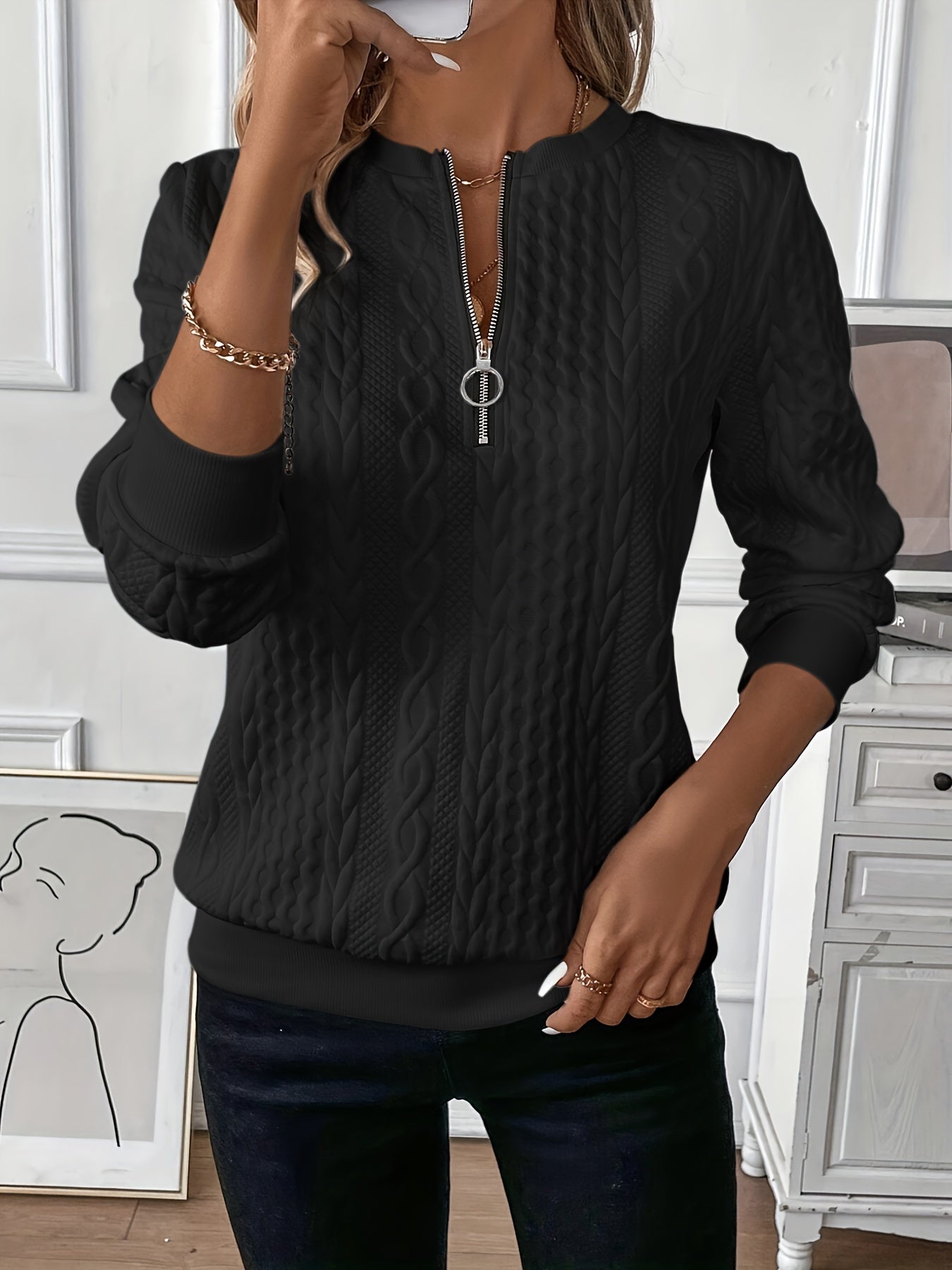 Damen - Pullover mit Reißverschluss - Kuscheliger Strickstoff - Must-Have für stylisches Layering