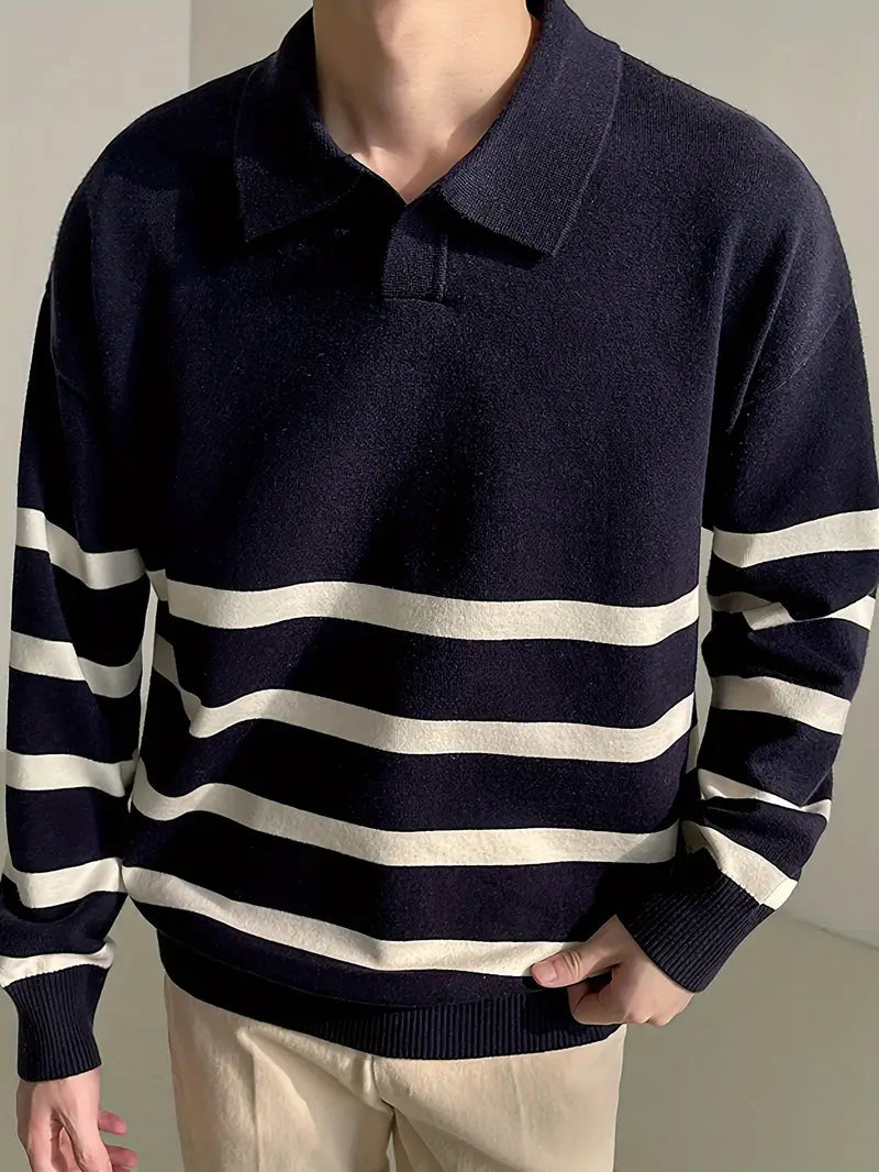 Herren - Gestreifter Pullover - Gemütlicher Strickstoff - Stylische Freizeitkleidung für jeden Anlass