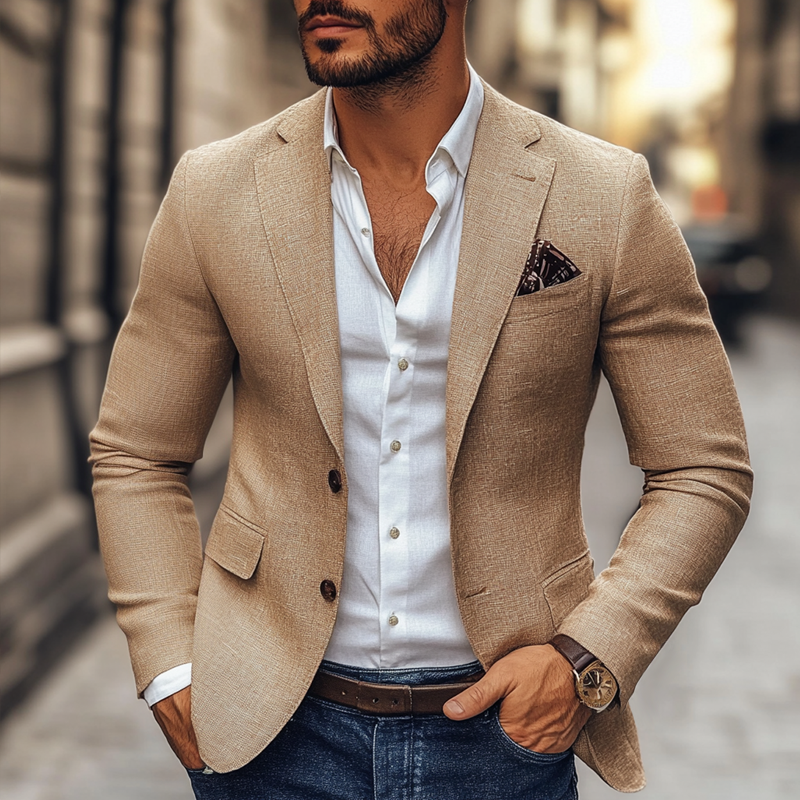 Herren - Casual Blazer - Baumwoll-Polyester Gemisch - Revers mit Kerbe, zwei Knöpfe - Moderner Stil für jeden Anlass