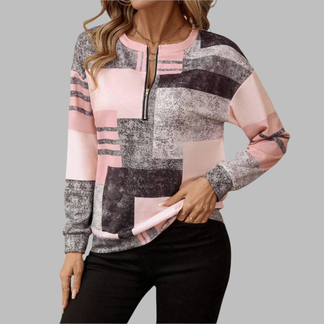 Frauen - Eleganter Pullover mit halbem Reißverschluss - Kuscheliger Strickstoff - Modisch und Vielseitig