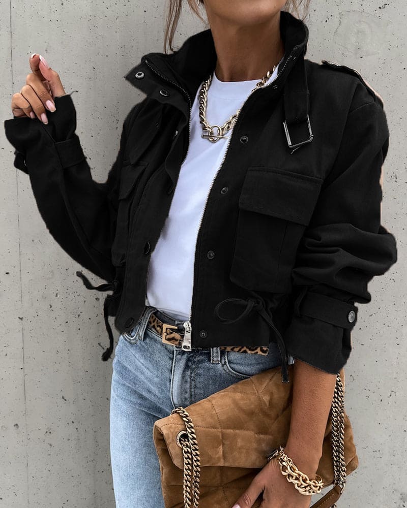 Damen - Stylische Cropped Übergangsjacke - Leichtes Material - Taschen - Vielseitige Looks