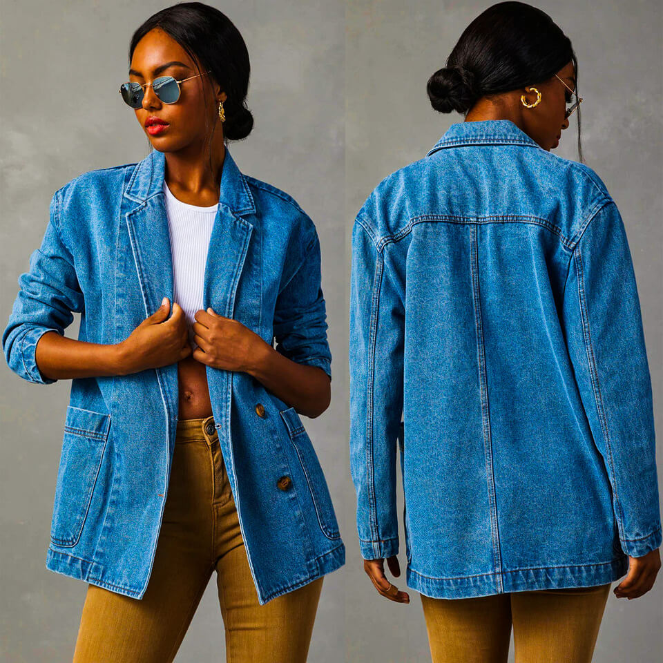 Damen - Blazer - Denim - Stylische Passform & Vielseitige Freizeitkleidung - Eleganter Look für Jeden Anlass