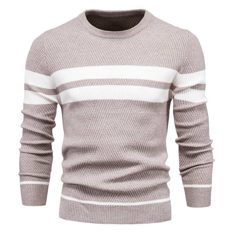 Herren - Lässiger gestreifter Pullover - Weicher Baumwollstrick - Stylische Alltagsmode für Männer