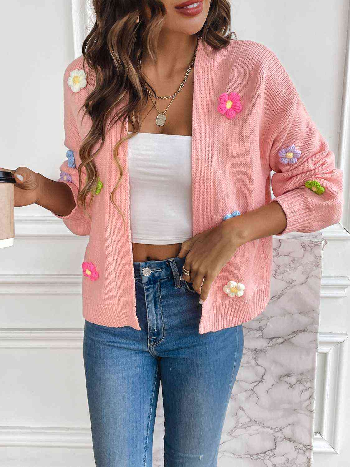 Frauen - Floraler Cardigan - Leicht und stilvoll mit langen Ärmeln - Offene Vorderseite für jedes Outfit