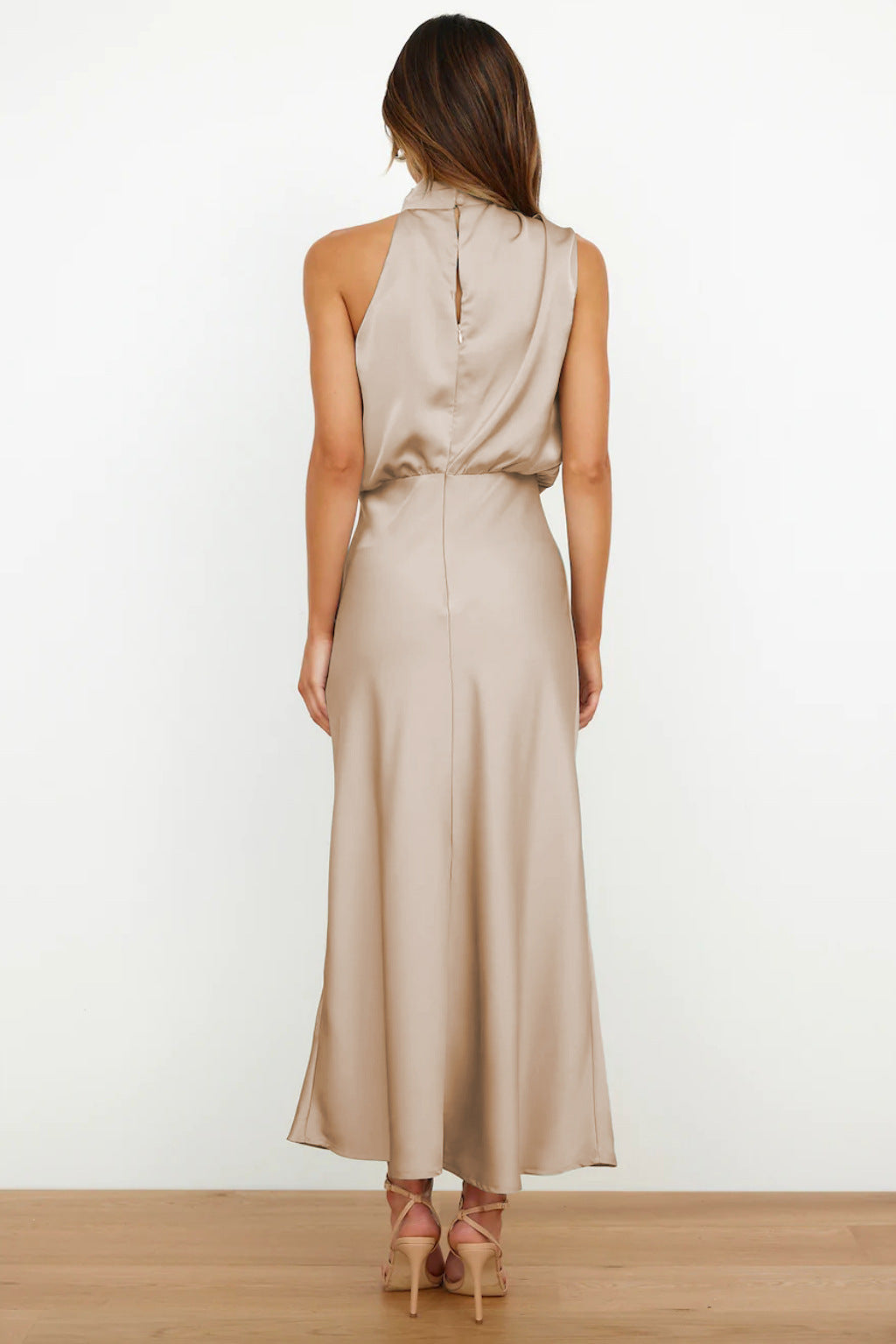 Damen - Midikleid - Satin - Neckholder Rückenfrei - Elegantes Kleid für besondere Anlässe