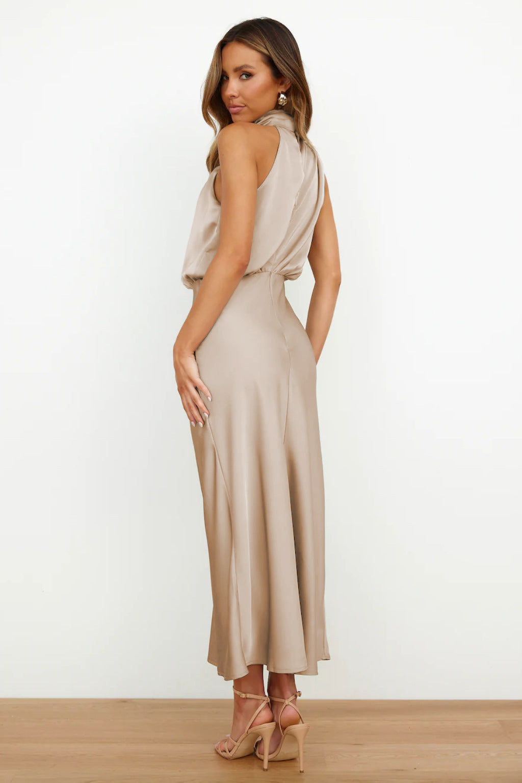 Damen - Midikleid - Satin - Neckholder Rückenfrei - Elegantes Kleid für besondere Anlässe