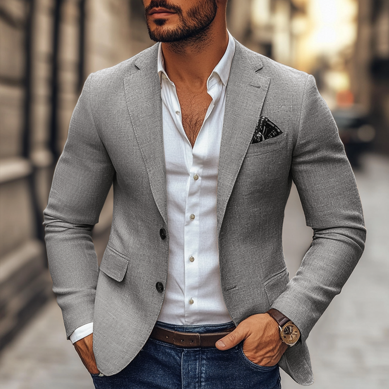 Herren - Casual Blazer - Baumwoll-Polyester Gemisch - Revers mit Kerbe, zwei Knöpfe - Moderner Stil für jeden Anlass