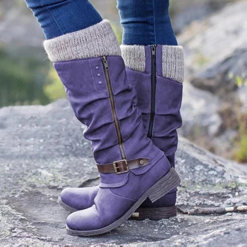 Damen - Bequeme Stiefel - flachem Absatz - Stylisches Design für den ganzen Tag