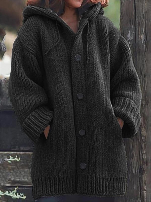 Damen - Lange Strickjacke mit Kapuze - kuscheliger Materialmix - Warme Momente - Ideal zum Überziehen