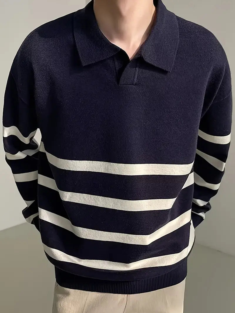 Herren - Gestreifter Pullover - Gemütlicher Strickstoff - Stylische Freizeitkleidung für jeden Anlass