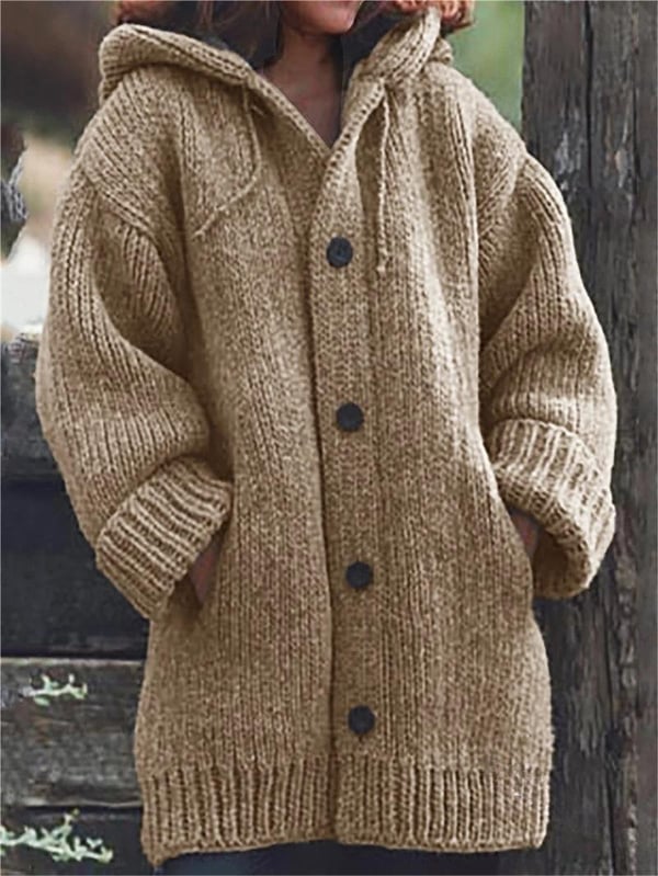 Damen - Lange Strickjacke mit Kapuze - kuscheliger Materialmix - Warme Momente - Ideal zum Überziehen