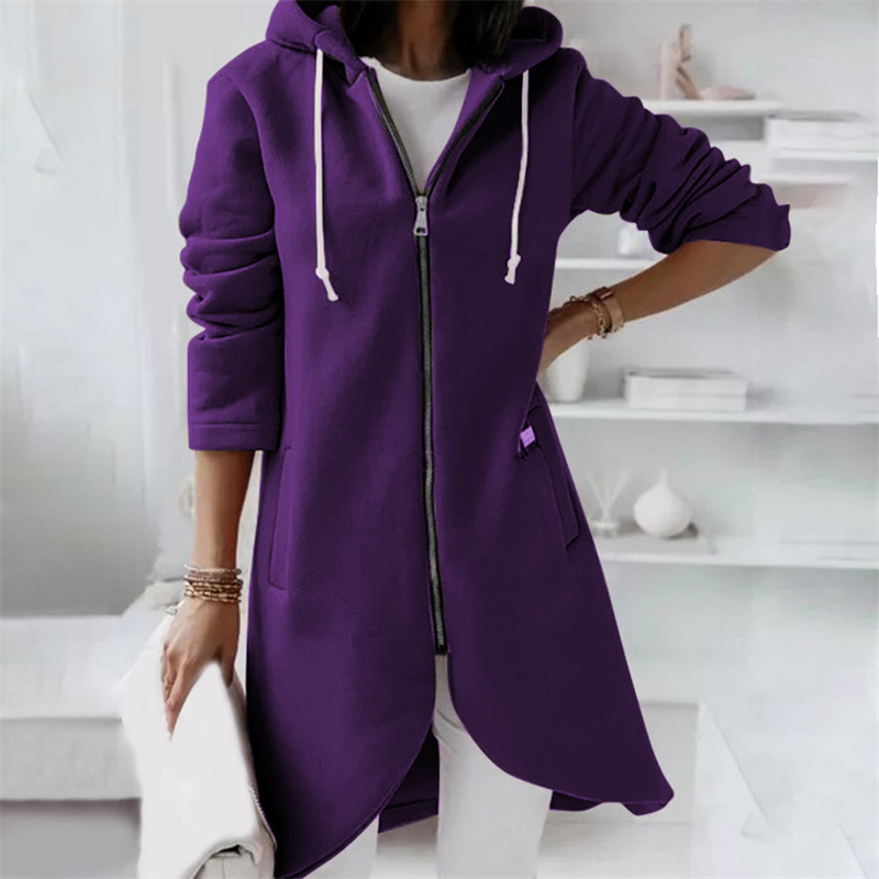 Damen - Langer Kapuzenpulli - Weichem Material - Zip-Up Design - Bequeme und stilvolle Freizeitkleidung