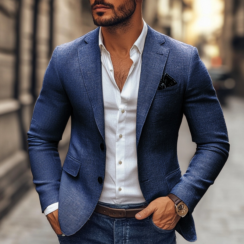Herren - Casual Blazer - Baumwoll-Polyester Gemisch - Revers mit Kerbe, zwei Knöpfe - Moderner Stil für jeden Anlass